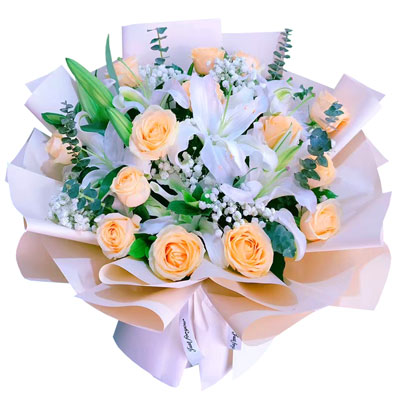 定西16朵香槟玫瑰2支百合，爱的温暖和幸福