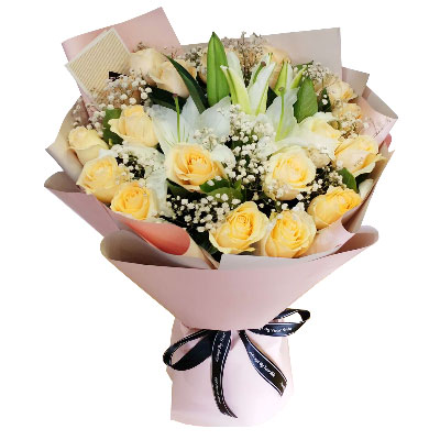 定西17朵香槟玫瑰百合，爱不惧风雨