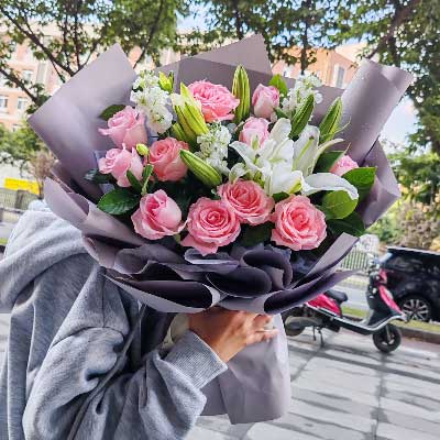 定西11朵戴安娜粉玫瑰百合，与你一起追逐梦想