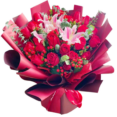 定西22朵红玫瑰百合，爱的火焰