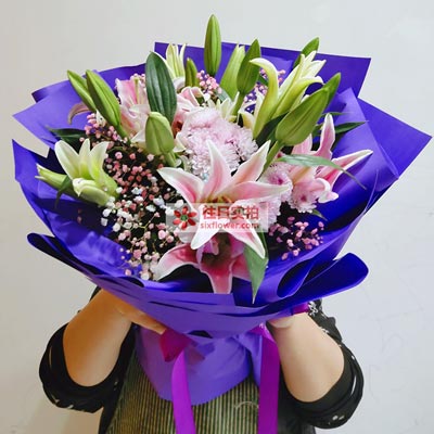 定西6支粉色多头百合，真诚的问候
